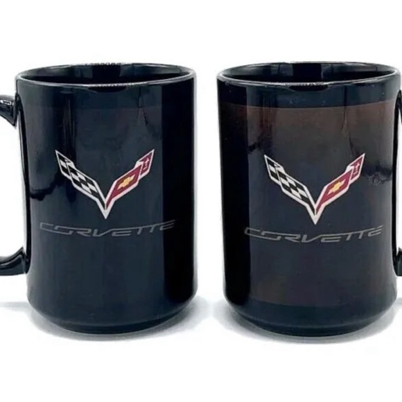 Vintage RARE Chevrolet Corvette Coffee Mug Cup Set of 2 Vette Racing Logo Black - Picture 11 of 12